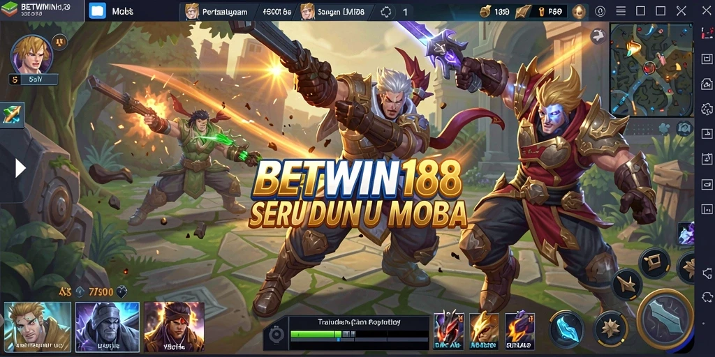 Screenshot BETWIN188 menunjukkan pertarungan epik antara tim dalam gameplay MOBA.