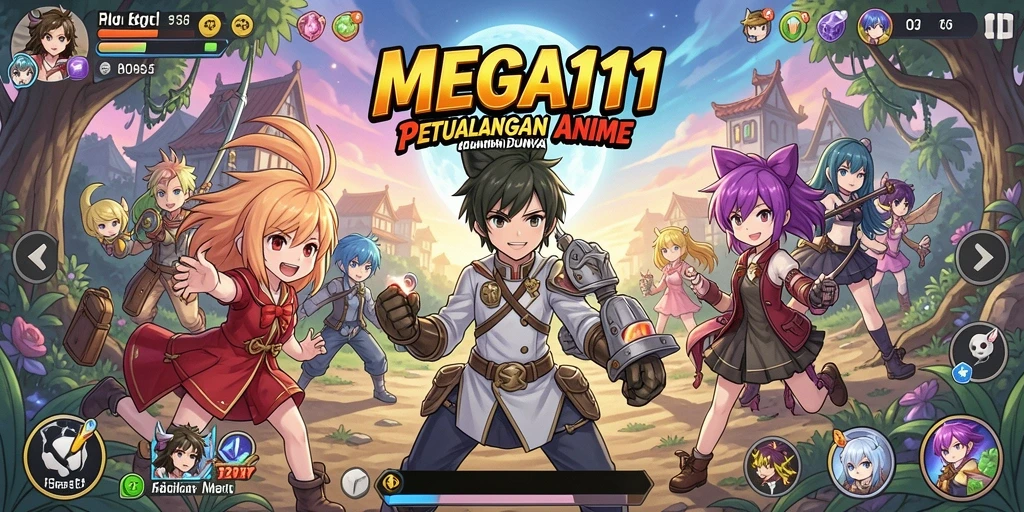 Tangkapan layar MEGA111 menunjukkan pertarungan seru karakter anime.