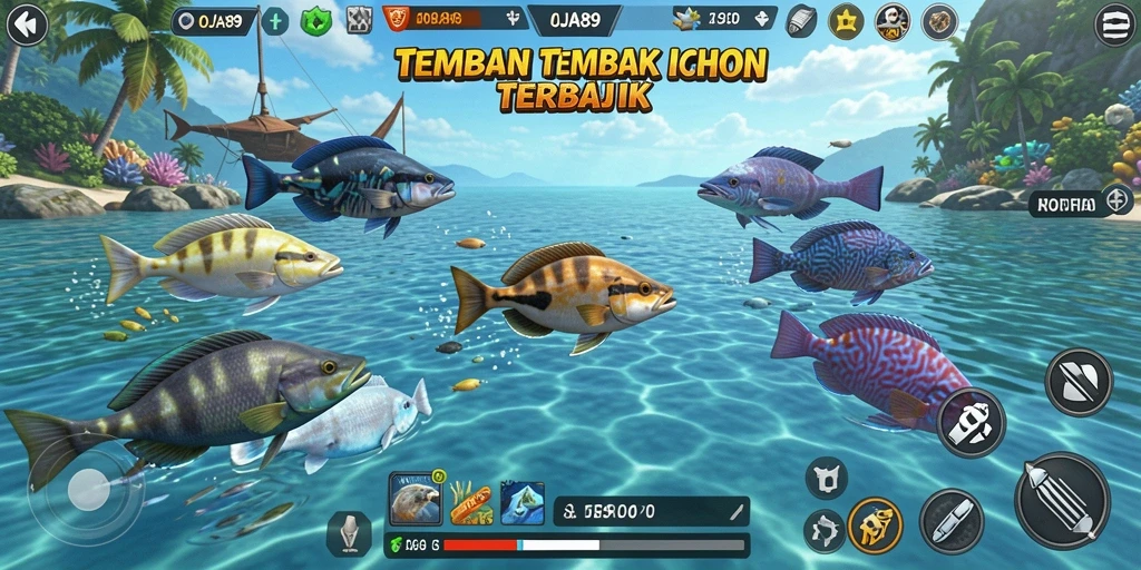 Screenshot OJA89 menampilkan aksi tembak ikan yang seru.