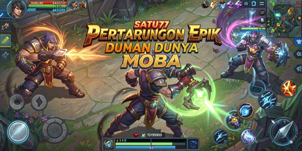 Tampilan aksi seru gameplay SATU77 di dunia MOBA.