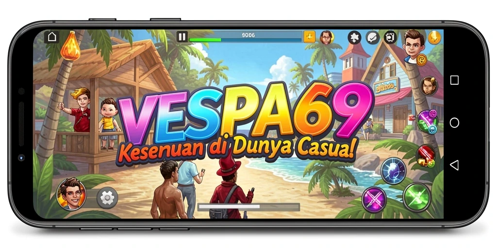 Tampilan gameplay VESPA69 yang ceria dan menghibur.